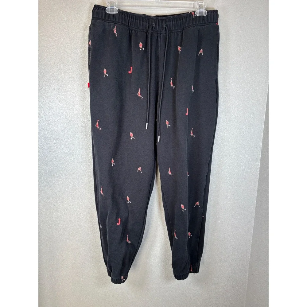 Jordan Mens XXL Black All Over Jumpman Logo Fleece Jogger Sweatpants Drawstring